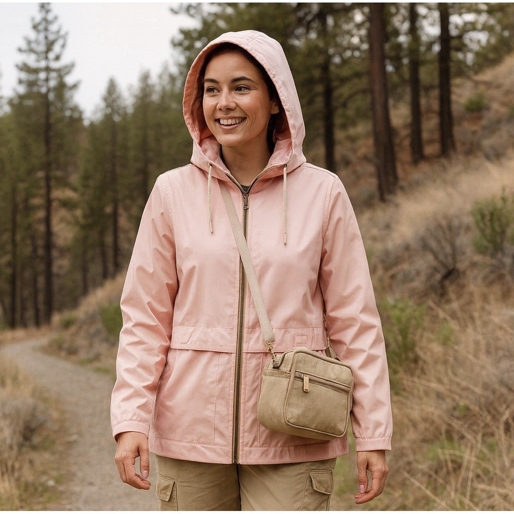 Original Weatherproof Vintage S Womens Jacket Peach Hooded Pockets Spring Rain